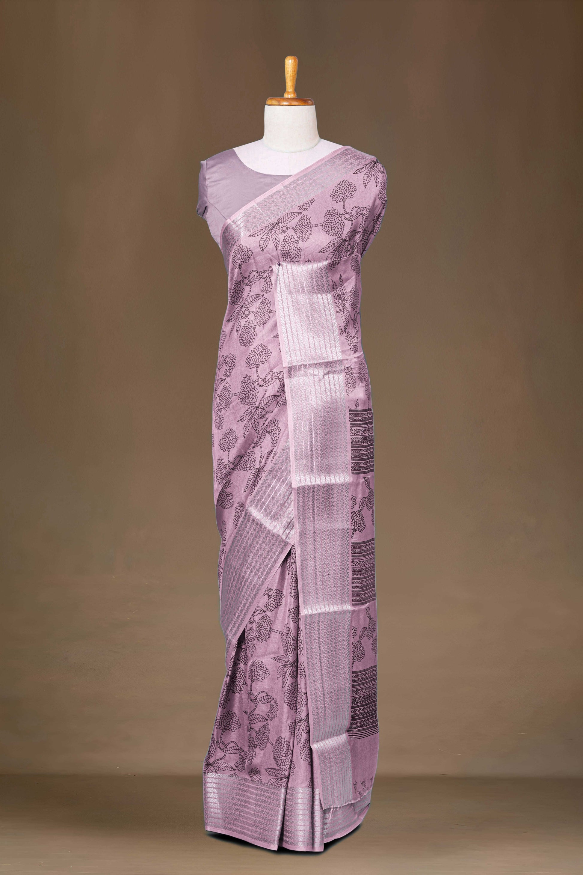 Lavender silk floral saree
