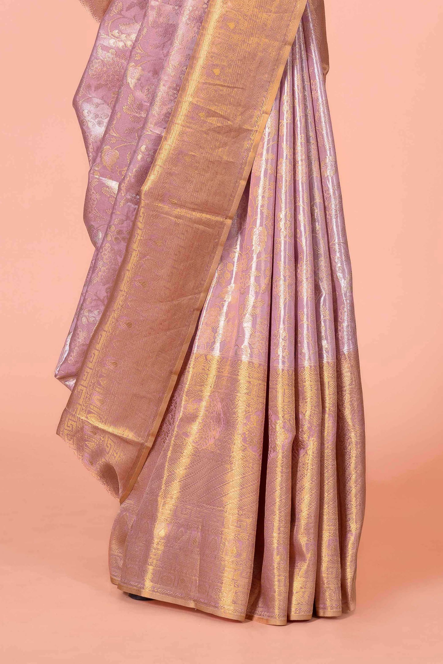 
Lavender silk saree with gold zari