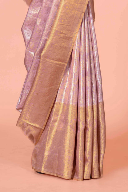 
Lavender silk saree with gold zari