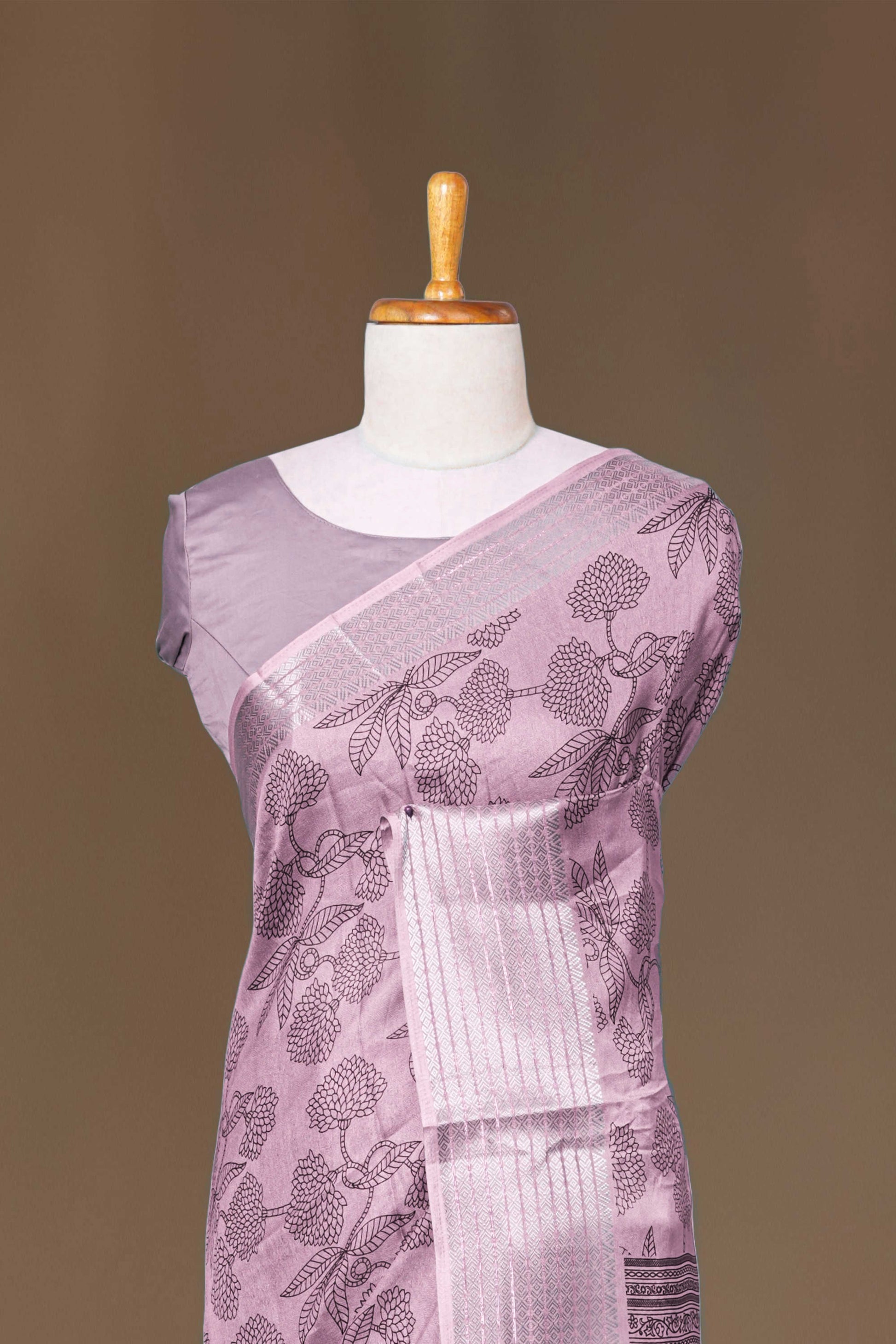Lavender silk saree with jacquard border