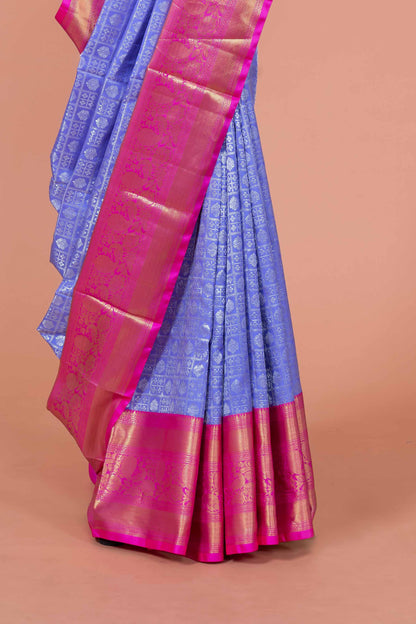 Lavender silk saree with zari border