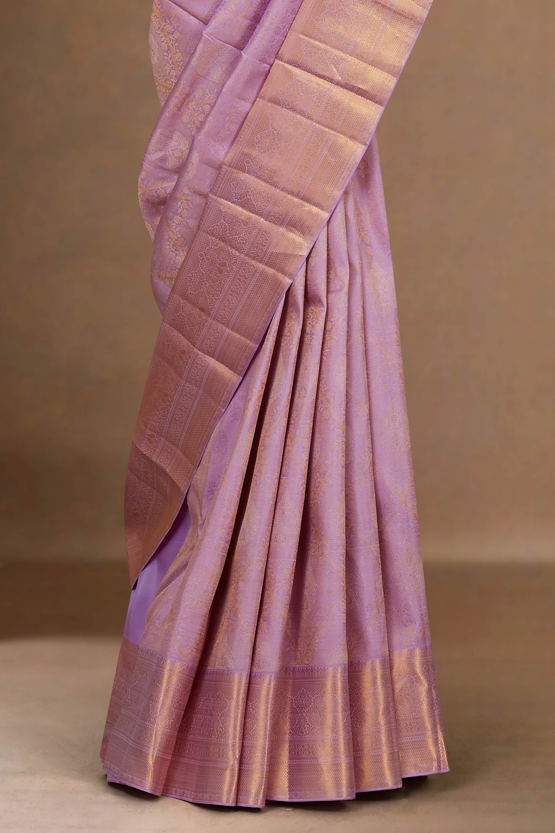 Lavender silks saree with zari border