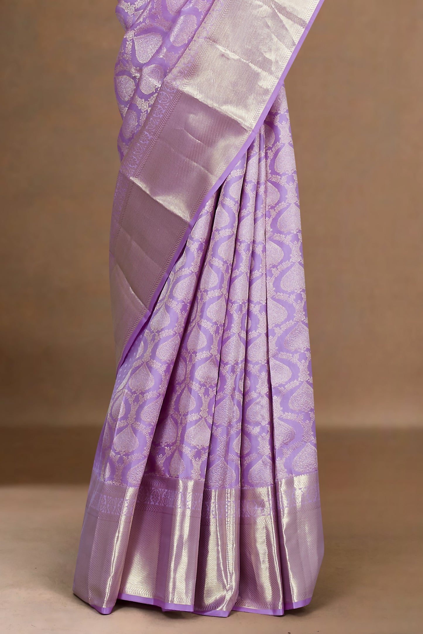 
Lavender silks sarees with zari border