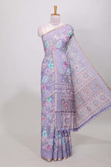 Lavender soft linen cotton saree
