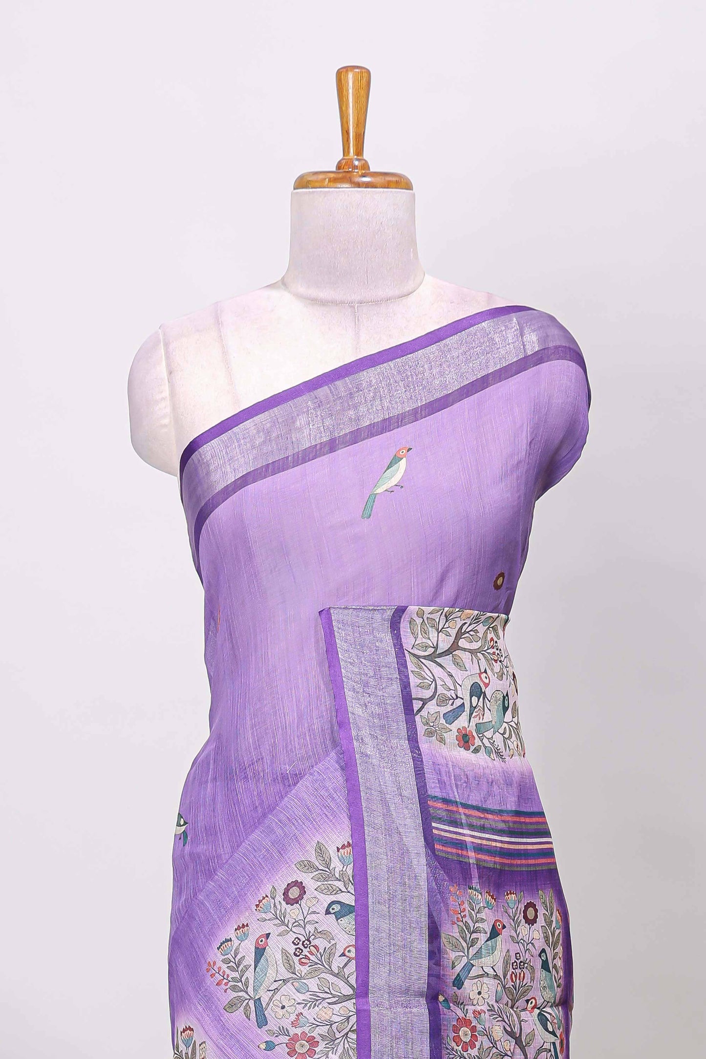 Lavender traditional linen saree