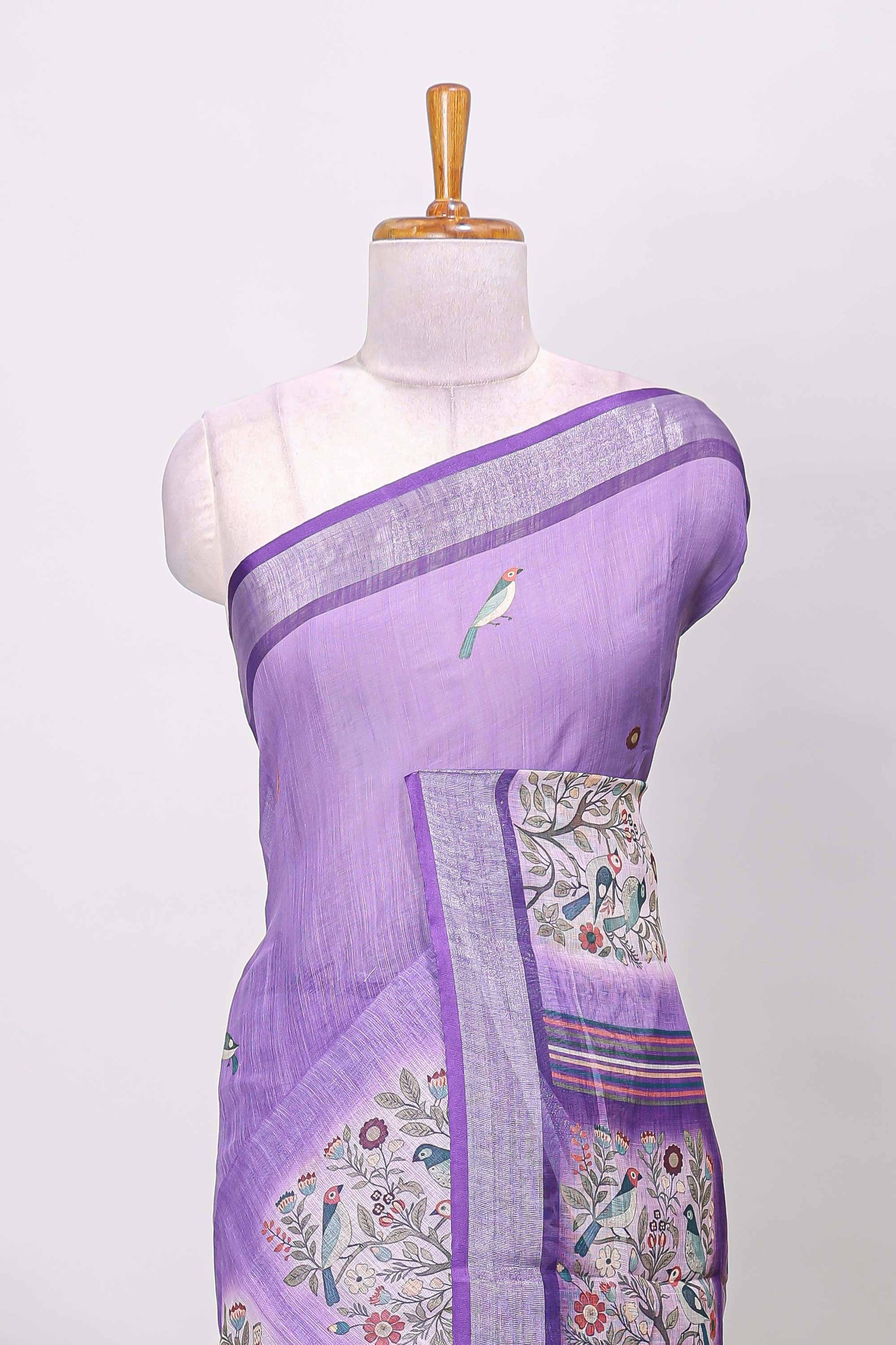 Lavender traditional linen saree