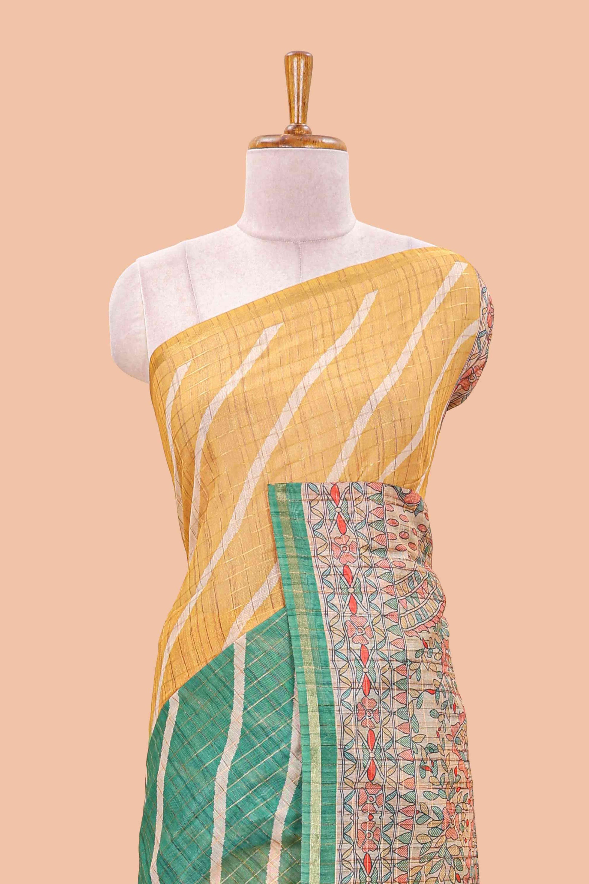 Leafy leheriya print chanderi saree