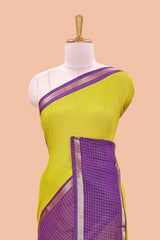 Lemon yellow Dual tone zari grid accents