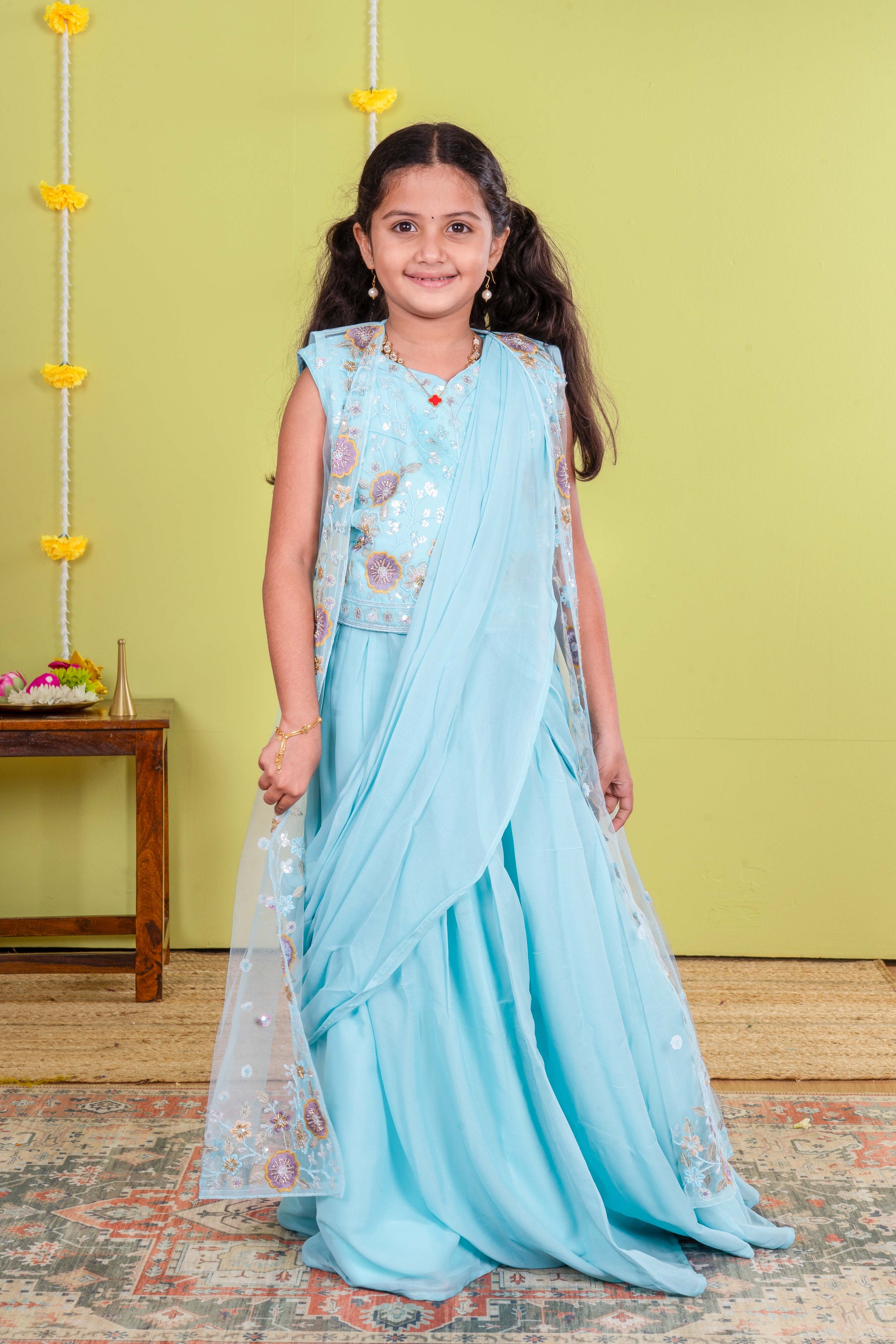 Light blue festive lehenga saree