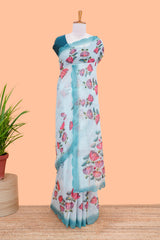 Light blue lotus print saree