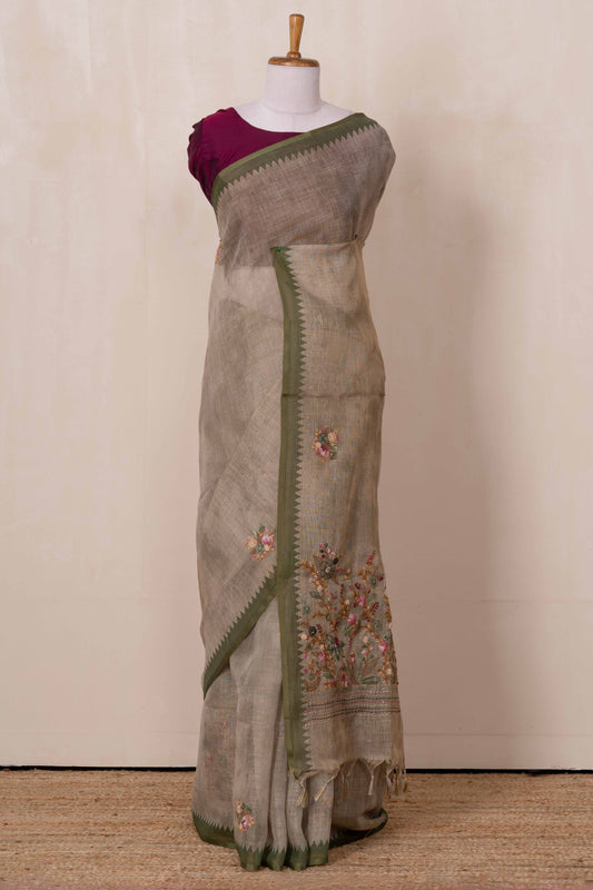 Light brown linen weave saree