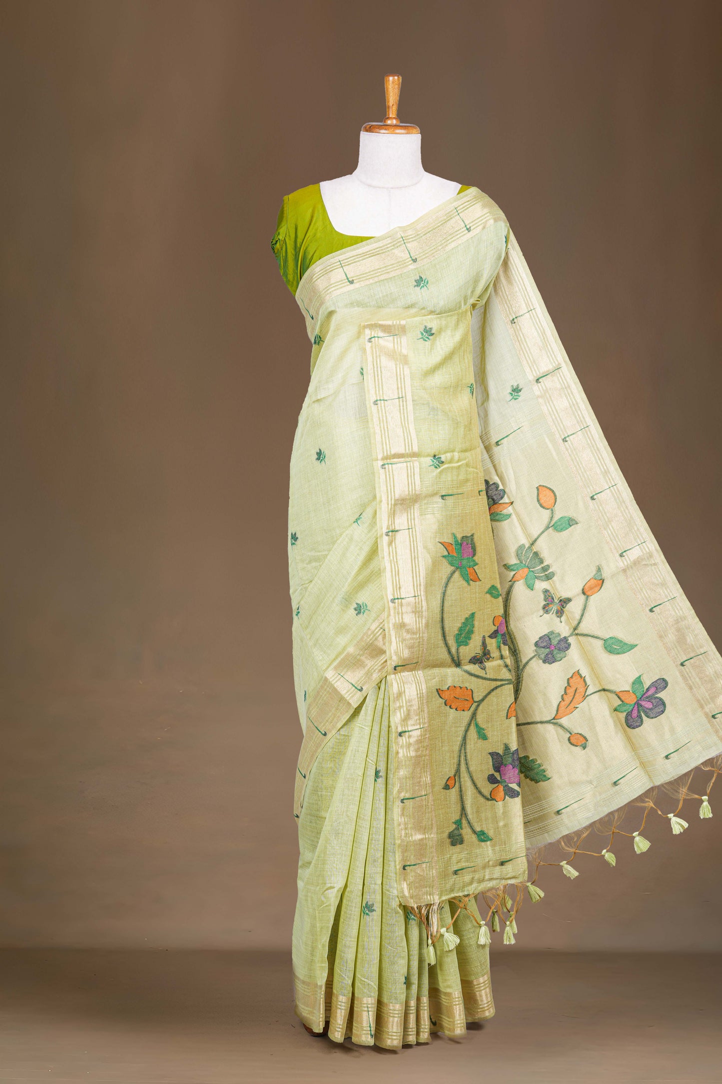 Light green munga cotton saree