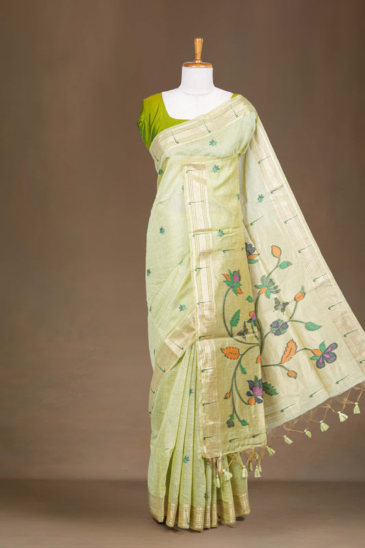 Light green munga cotton saree