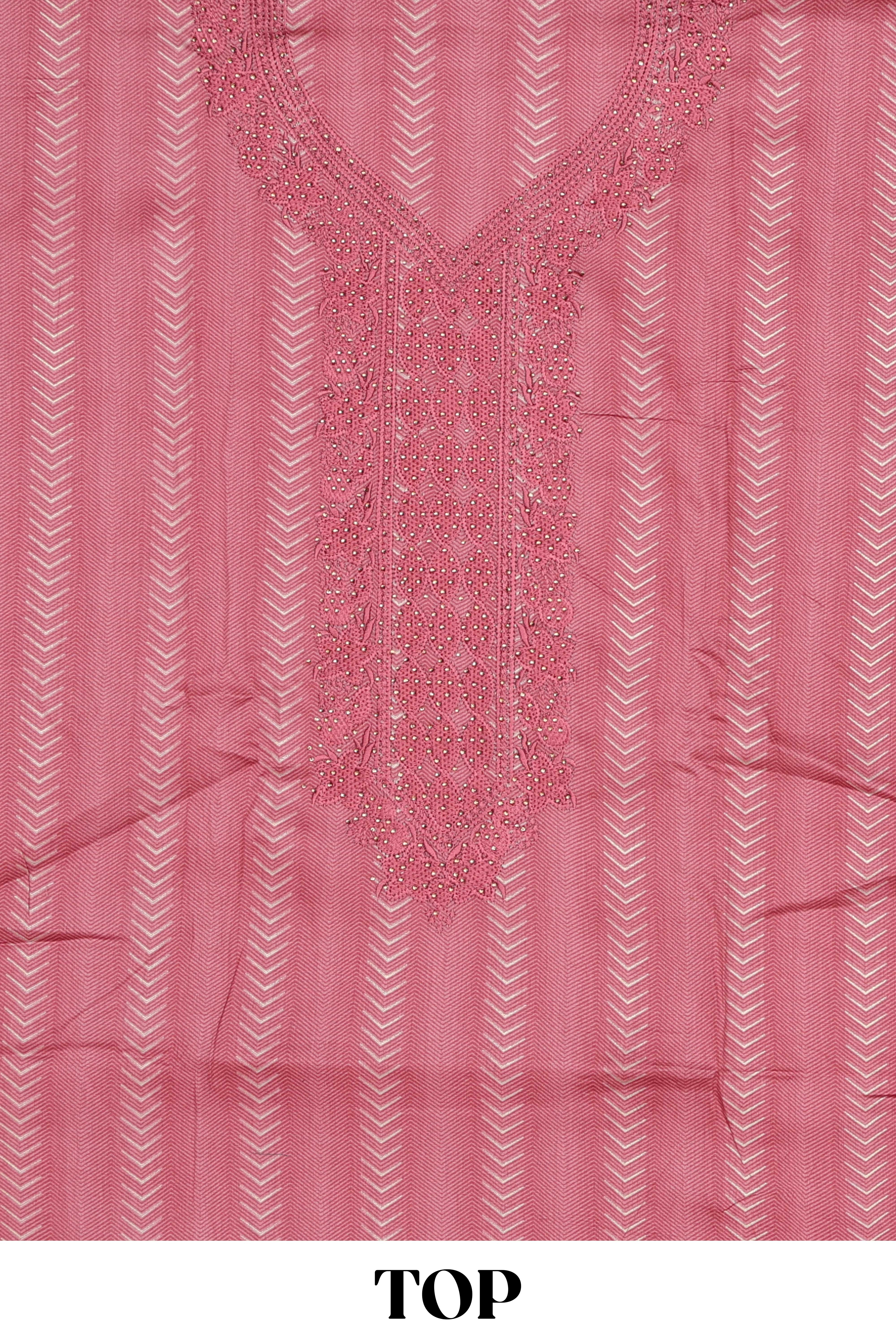 Light red cotton embroidery dress material
