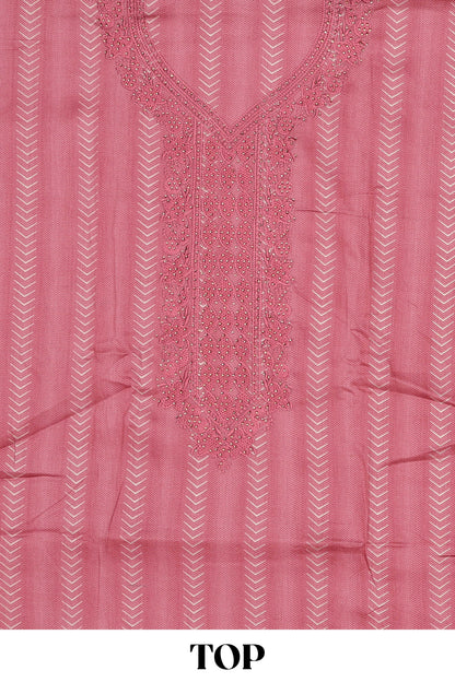 Light red cotton embroidery dress material