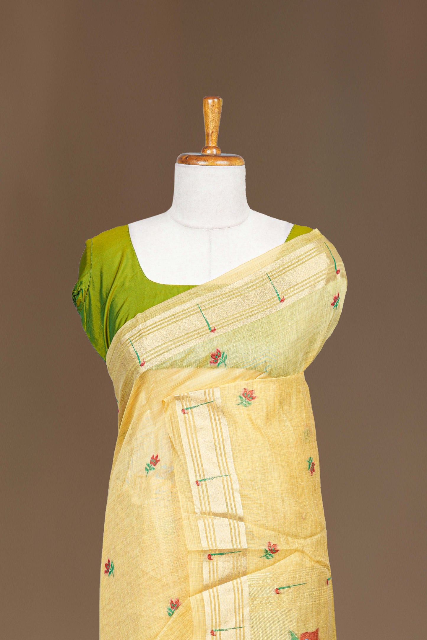 Light yellow floral zari pallu saree