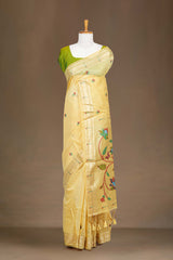Light yellow flower motif saree