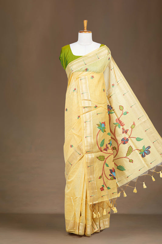 Light yellow munga cotton saree