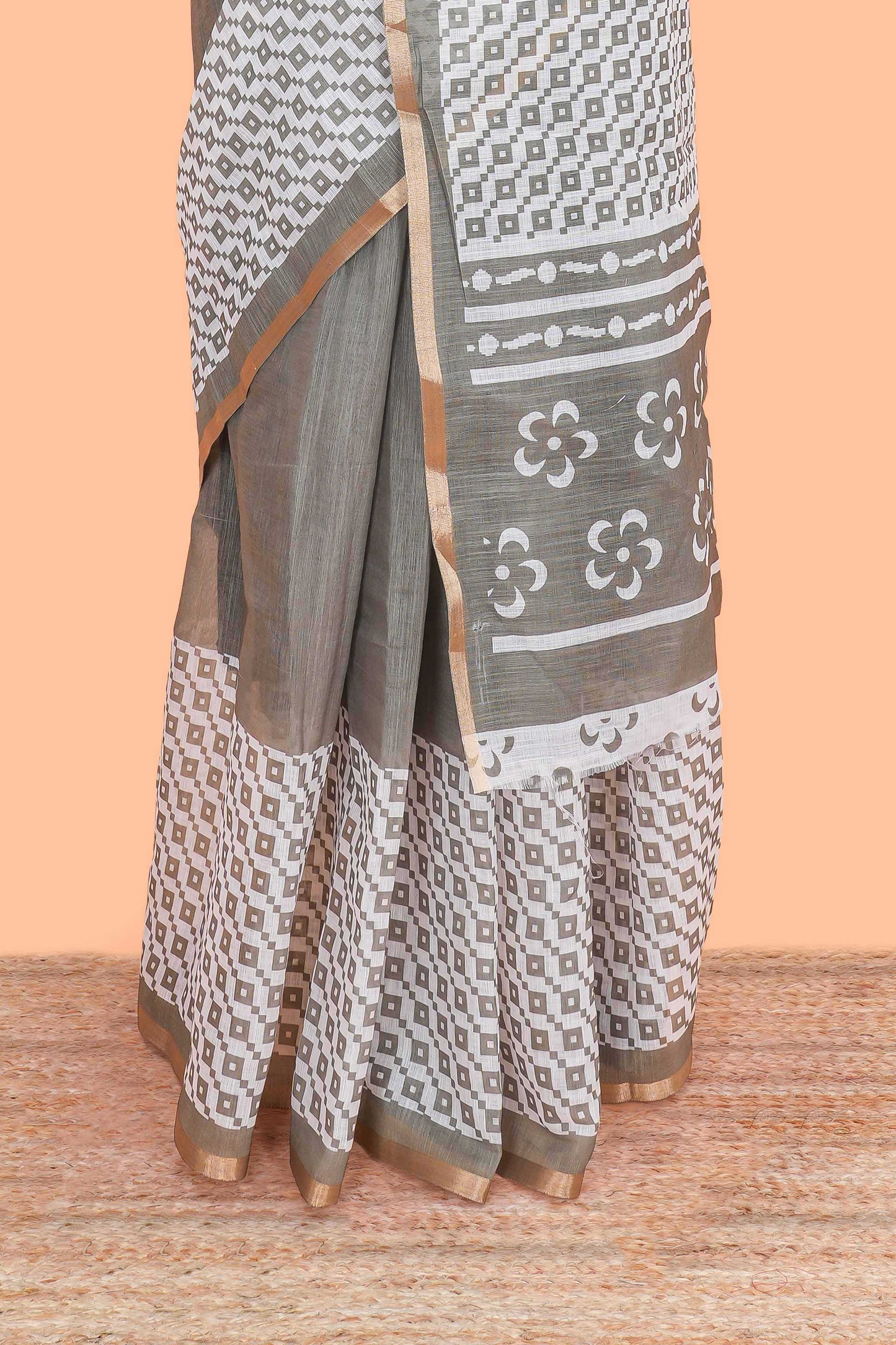 Lightweight grey linen cotton saree
