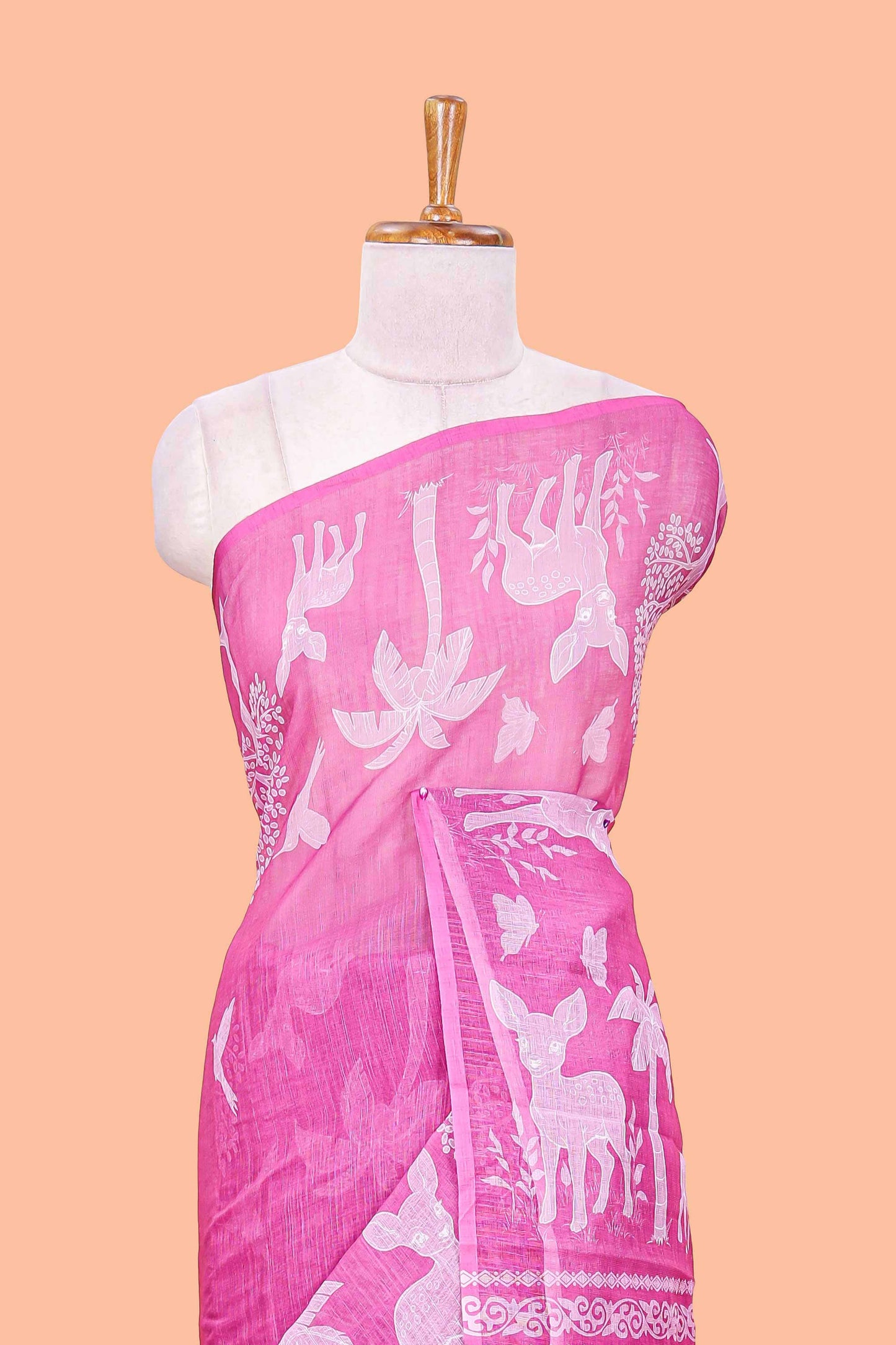 Lightweight pink linen cotton saree

