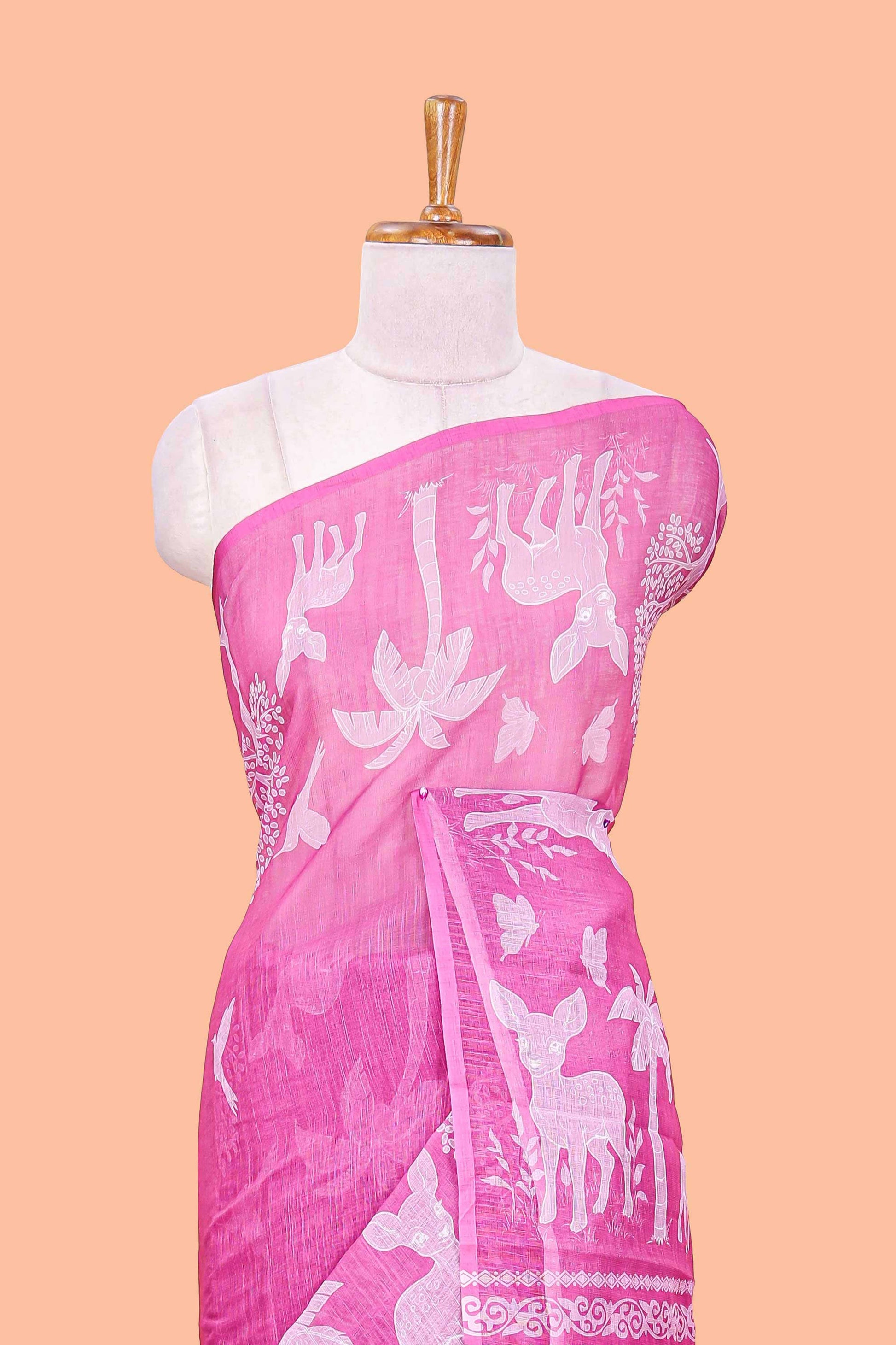 Lightweight pink linen cotton saree
