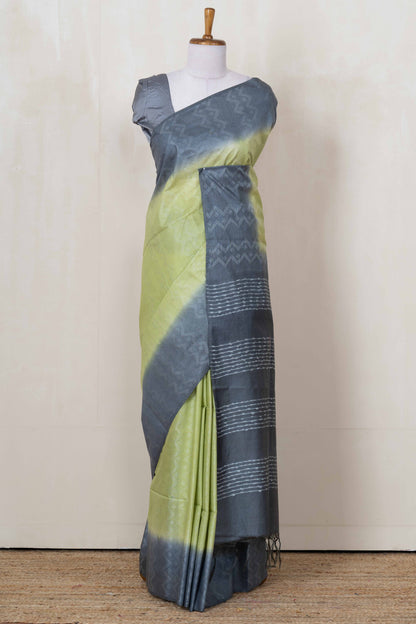 Lime green blue linen saree