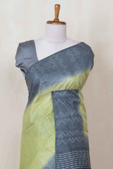 Lime linen saree with blue border