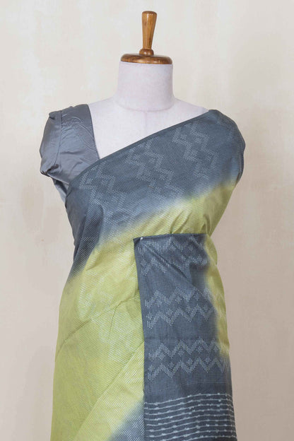 Lime linen saree with blue border