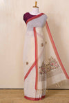 Linen French knot Embroidery Saree With Contrast Border
