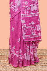 Linen cotton festive purple saree