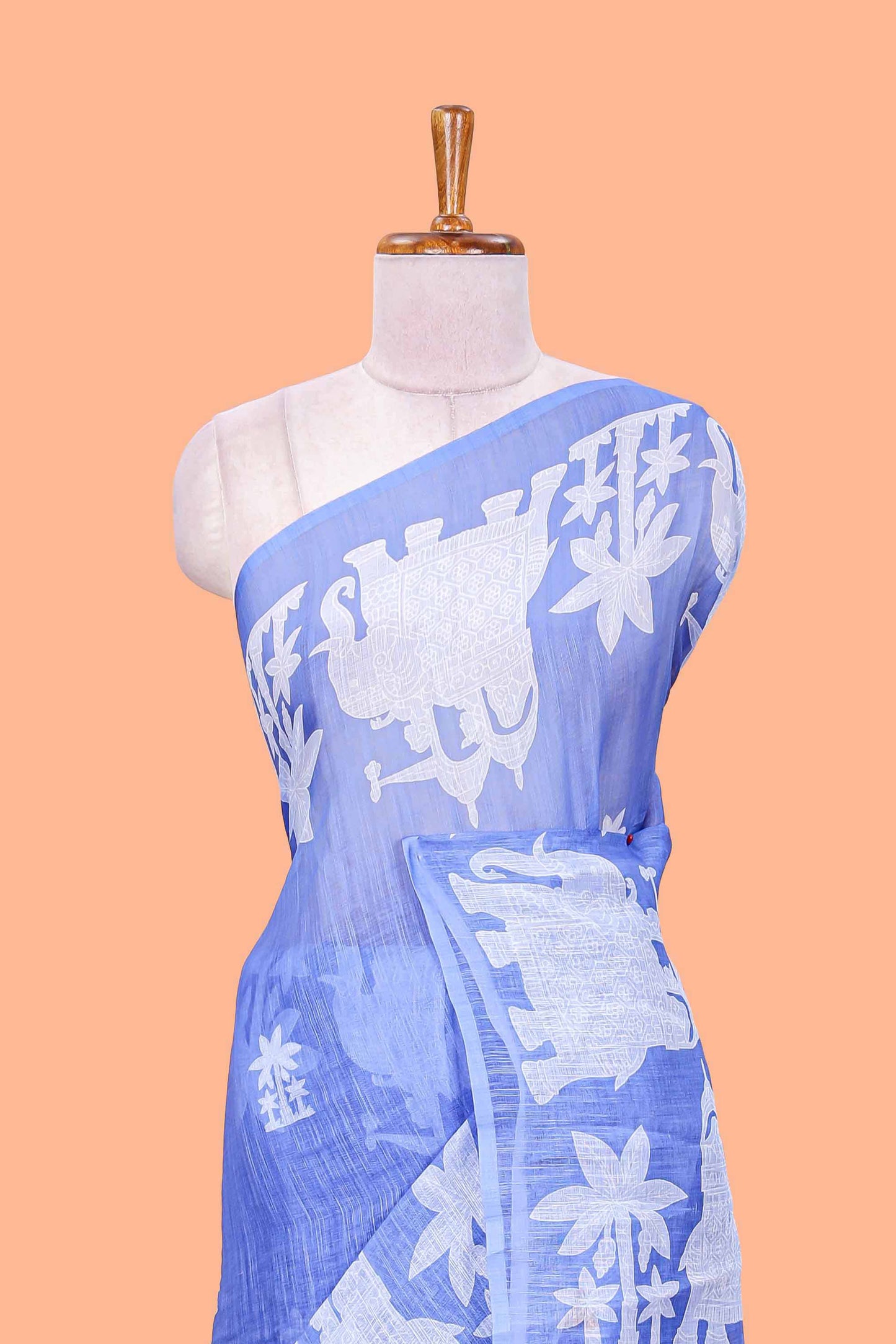Linen cotton saree in blue shade
