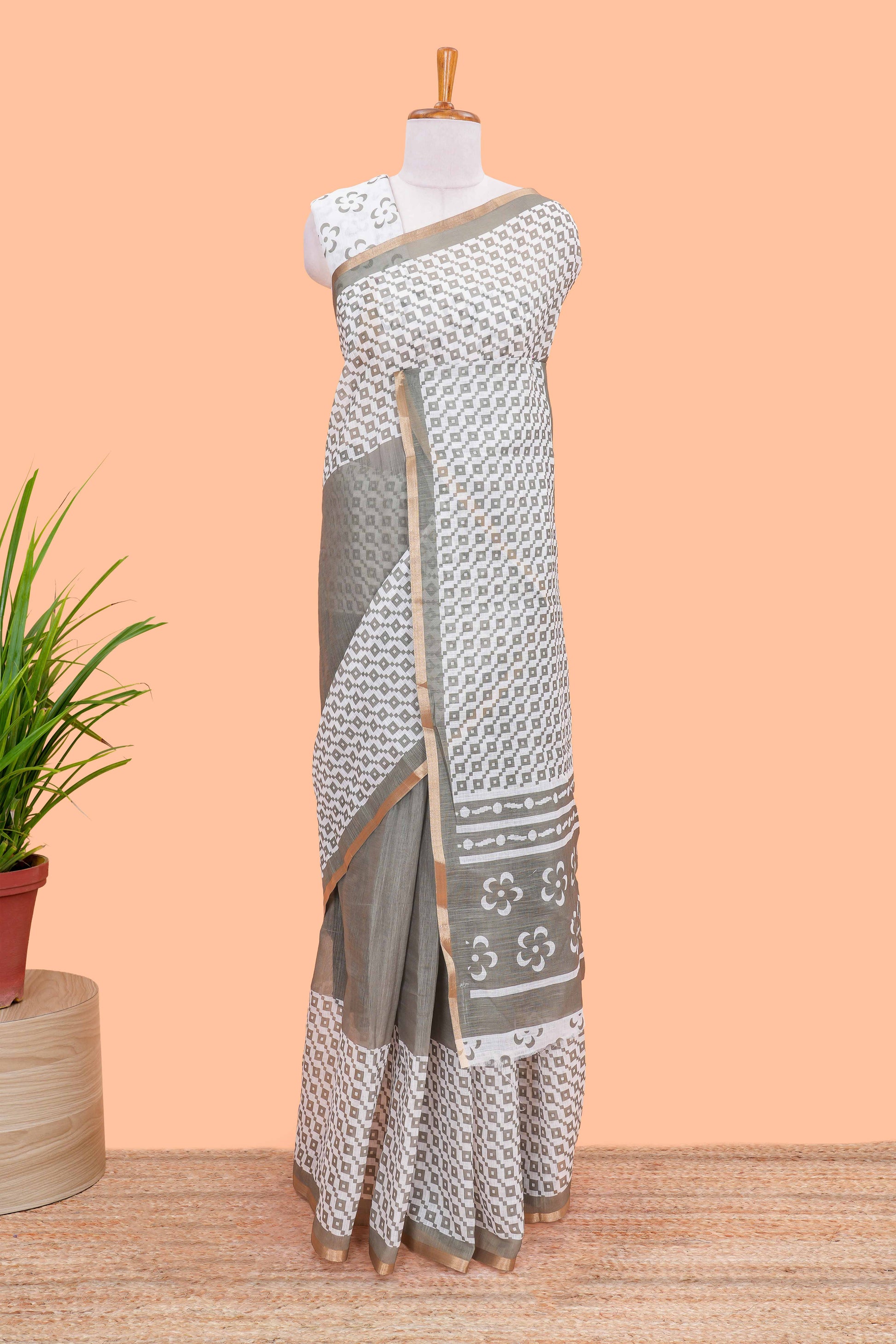Linen cotton saree in grey shade