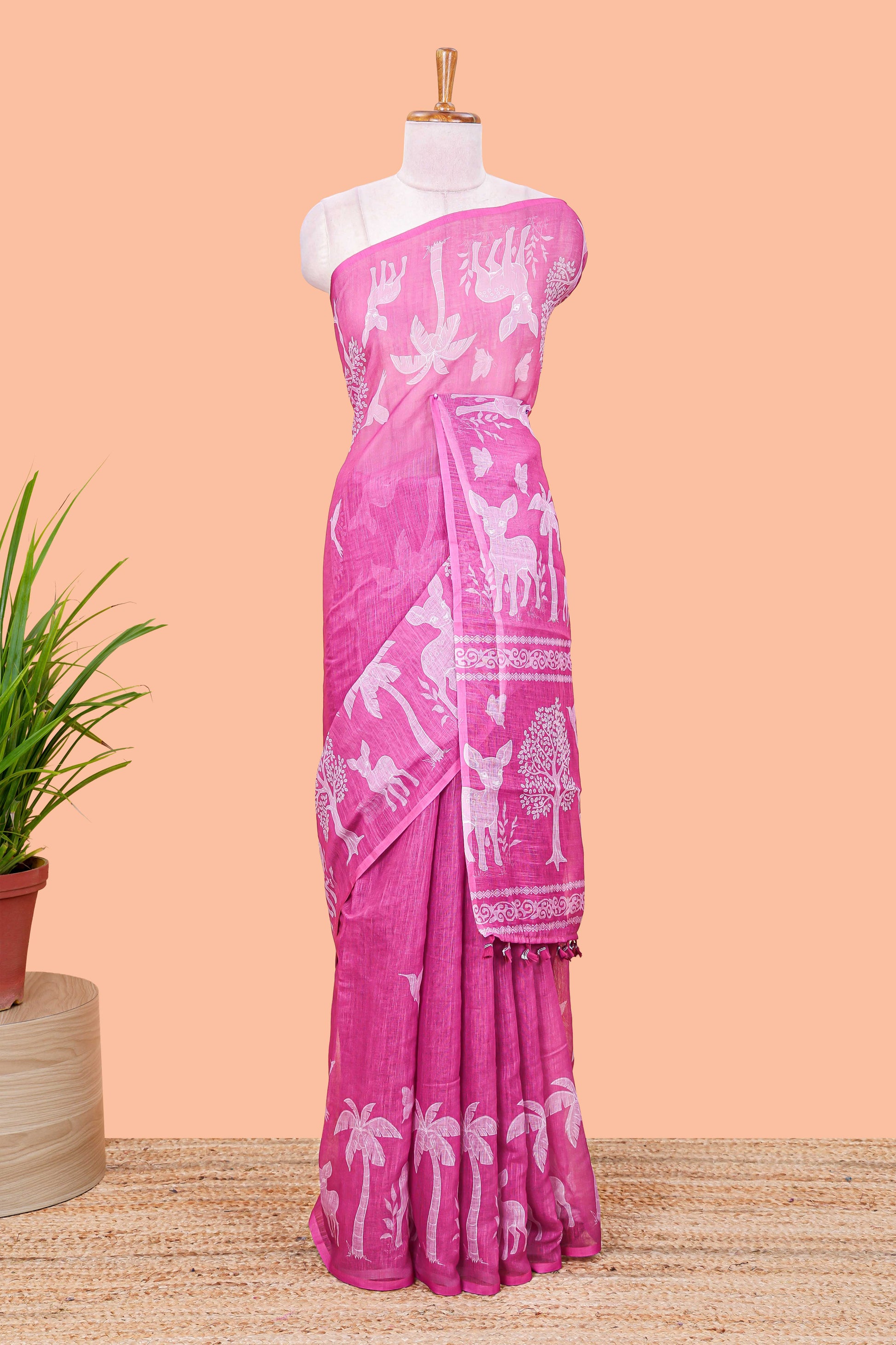Linen cotton saree in pink shade