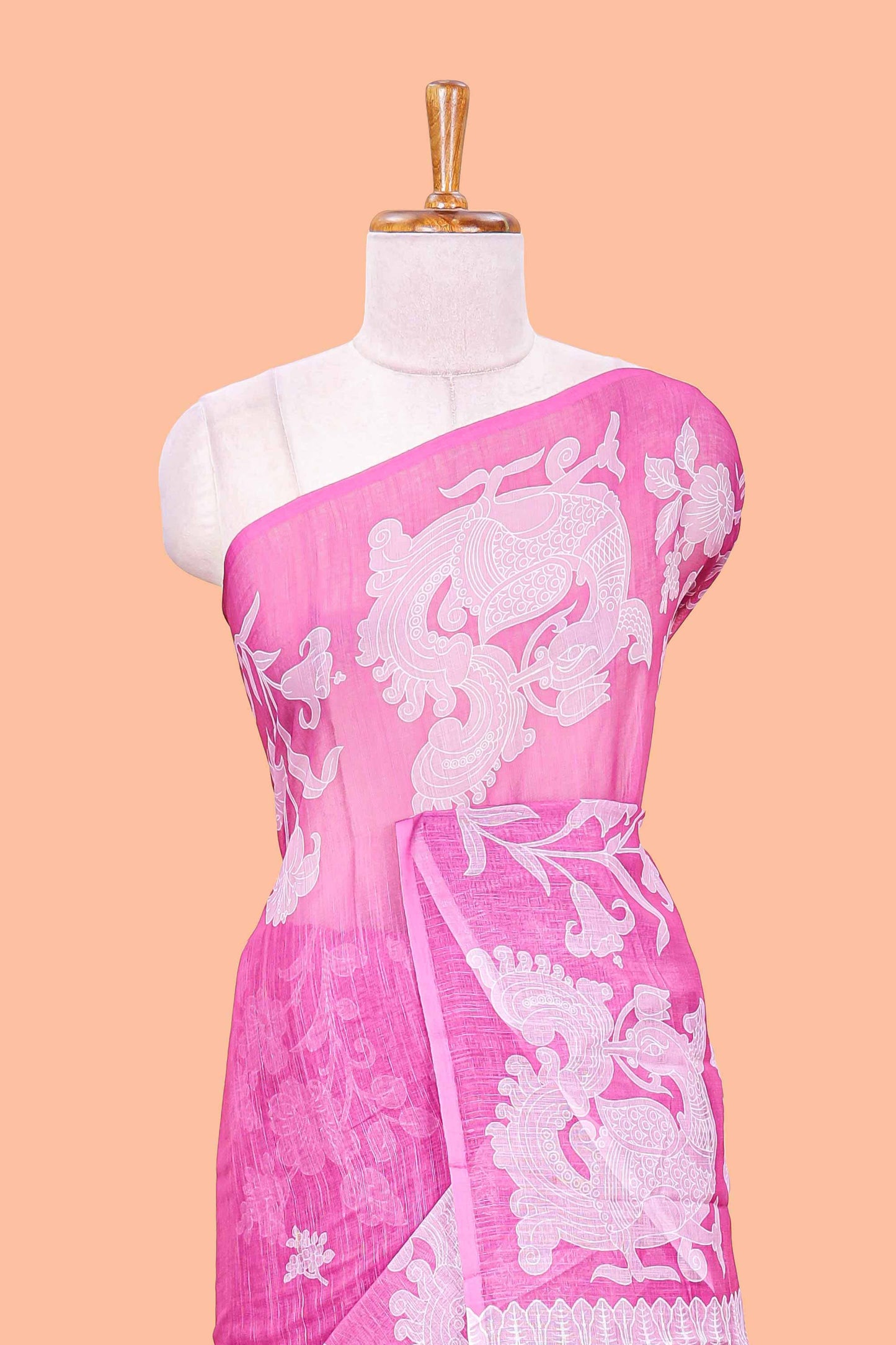 Linen cotton saree with purple floral design