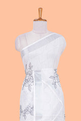 Linen cotton saree with silver zari detail