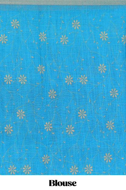 Linen cotton saree with violet contrast blouse