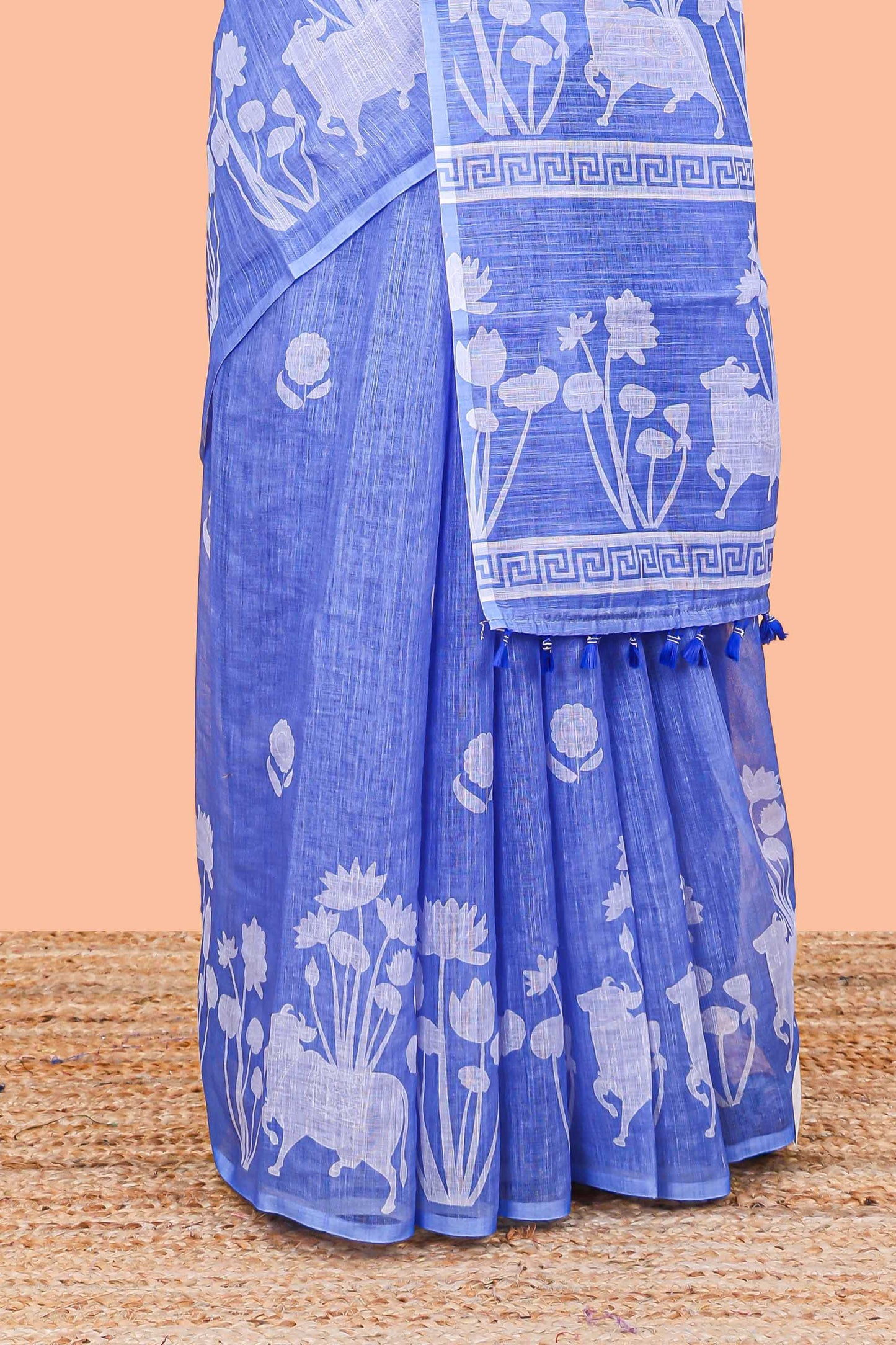 Linen cotton sarees in blue shade