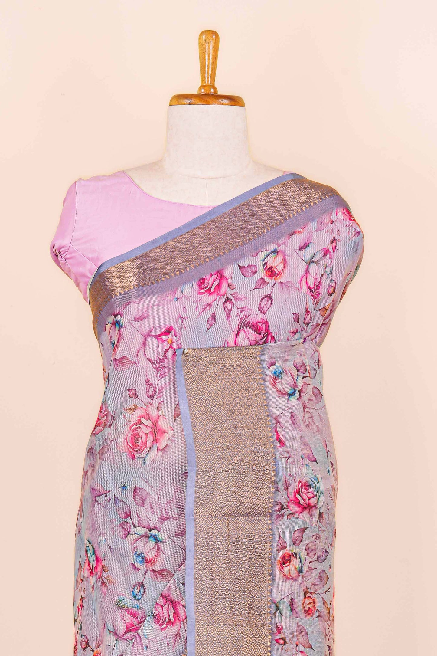 Linen floral print saree design