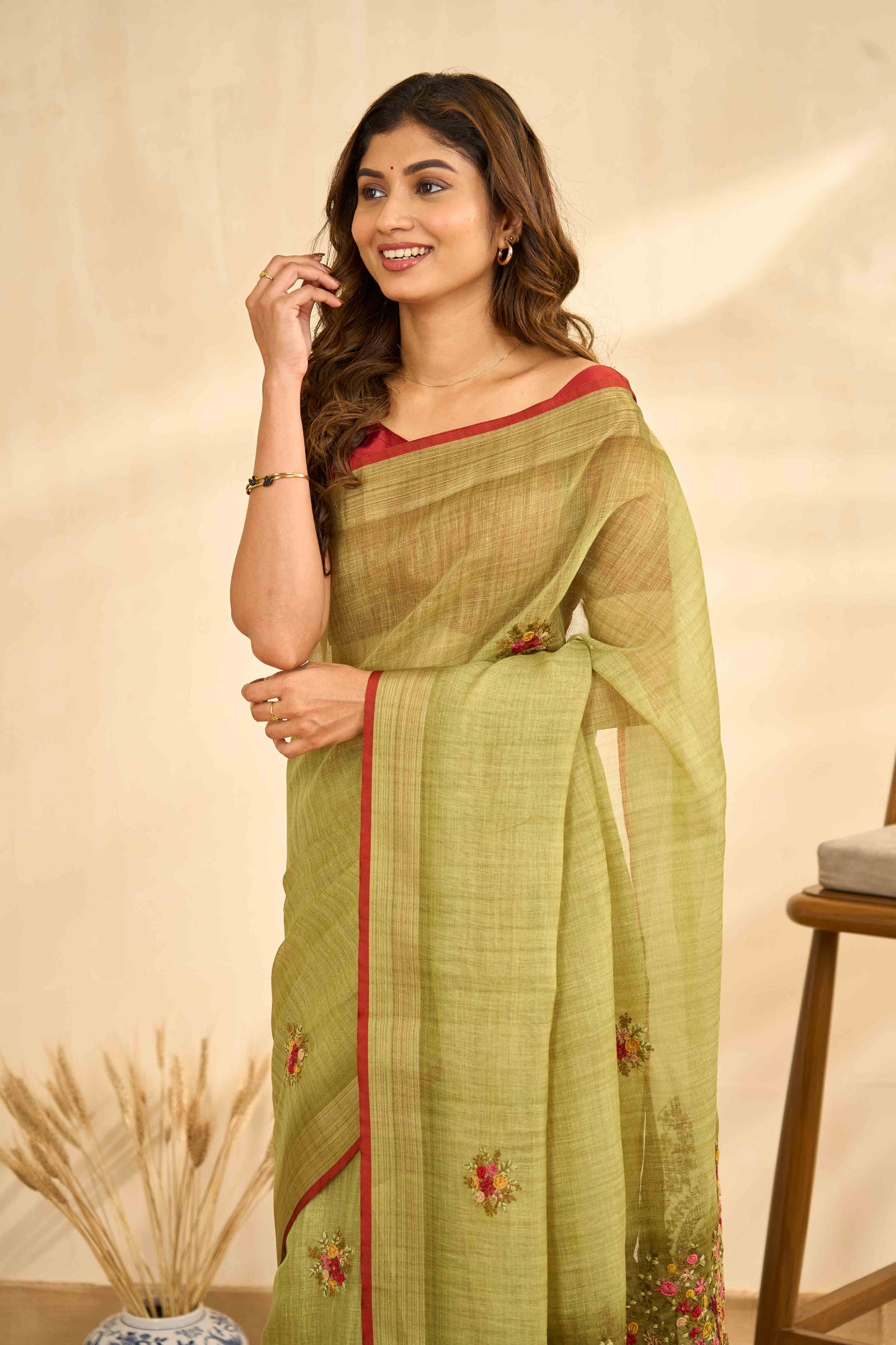 Linen saree with blouse set