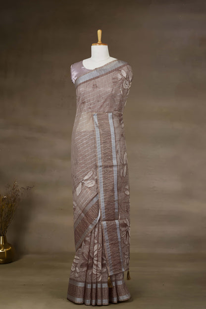 Linen saree with digital print