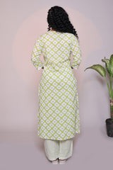 Green floral motifs 3/4 slevee salwar suit with matching pant and printed dupatta