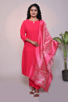 Pink plain 3/4 slevee salwar suit with matching pant and printed dupatta