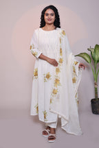 White floral design A line anarkali with self bottom and matching dubatta