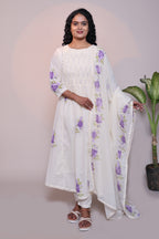 White floral design A line anarkali with self bottom and matching dubatta