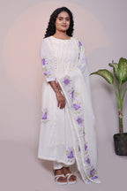 White floral design A line anarkali with self bottom and matching dubatta