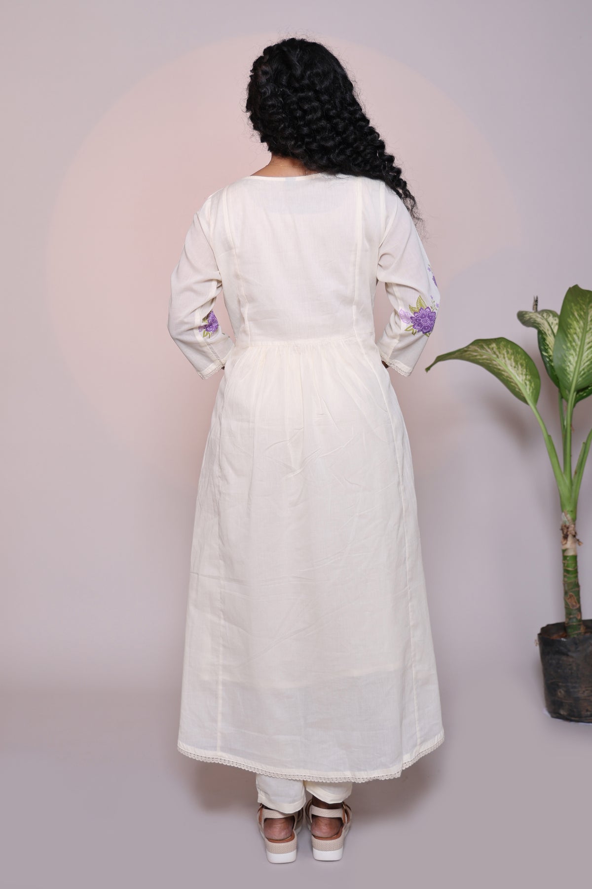 White floral design A line anarkali with self bottom and matching dubatta