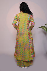 Green floral design 3/4 slevee salwar suit with matching pant and printed dupatta