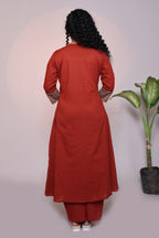 Rust orange embroidery design 3/4 slevee salwar suit with matching pant and printed dupatta
