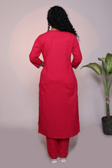 Red floral design 3/4 slevee salwar suit with matching pant and contrast printed dupatta