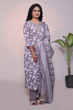 Mauve floral design 3/4 slevee salwar suit with matching pant and floral printed dupatta